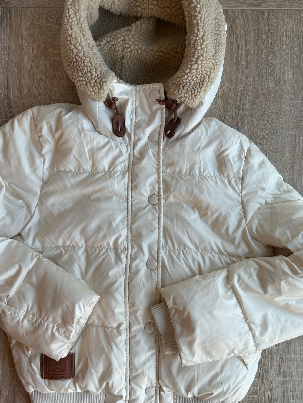 Coach Cream Down Filled Puffer Bomber Winter Jacket Coat